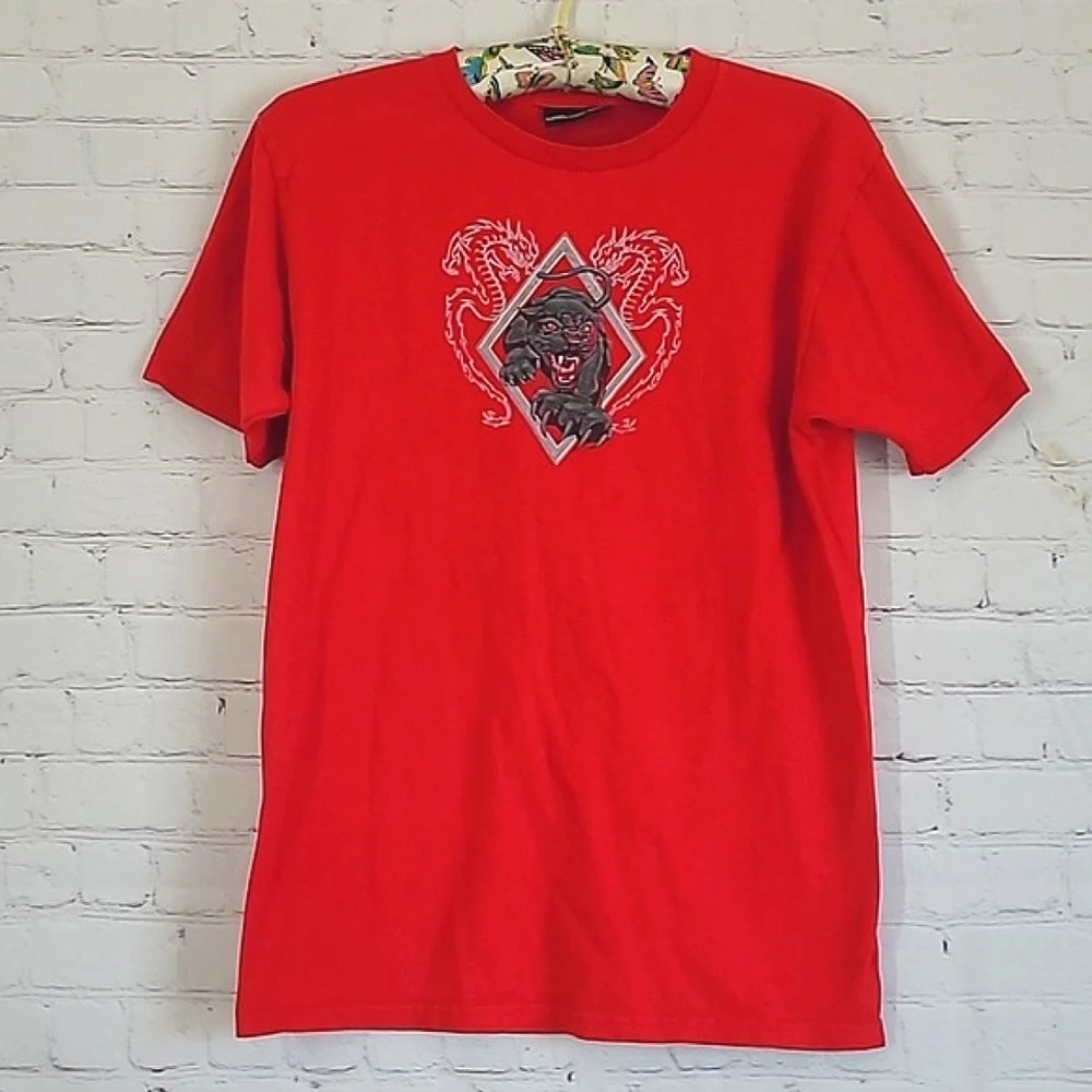 Vintage Y2K No Boundaries Chili Pepper Red Tattoo Jaguar Print Tee Tshirt Size S - Picture 8 of 15